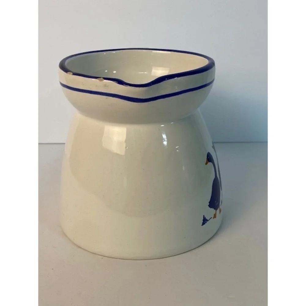 Vintage Blue Goose Ceramic Pitcher White Stoneware Farmhouse Country Creamer